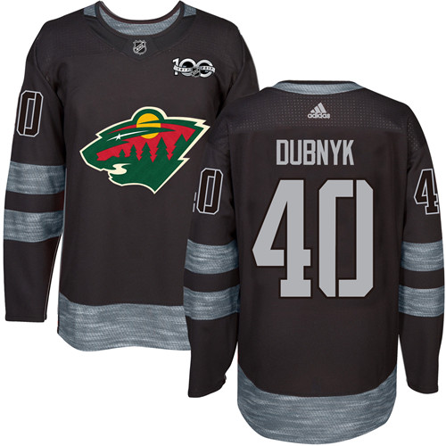 Mens Adidas Minnesota Wild 40 Devan Dubnyk Authentic Black 1917-2017 100th Anniversary NHL Jersey